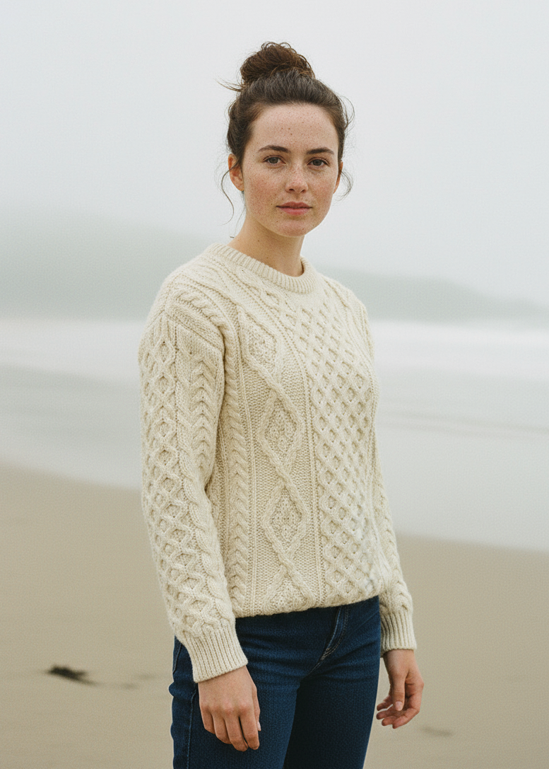 Unisex Aran Wool Sweater | Natural