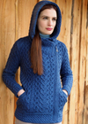 Aran Crafts Side Zip Hooded Cardigan | Blue