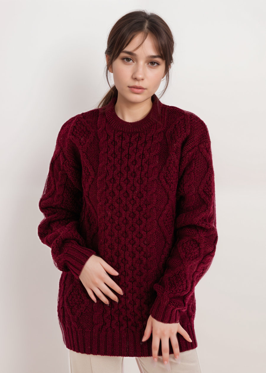 Heavy Weight Aran Fisherman Sweater | Wine