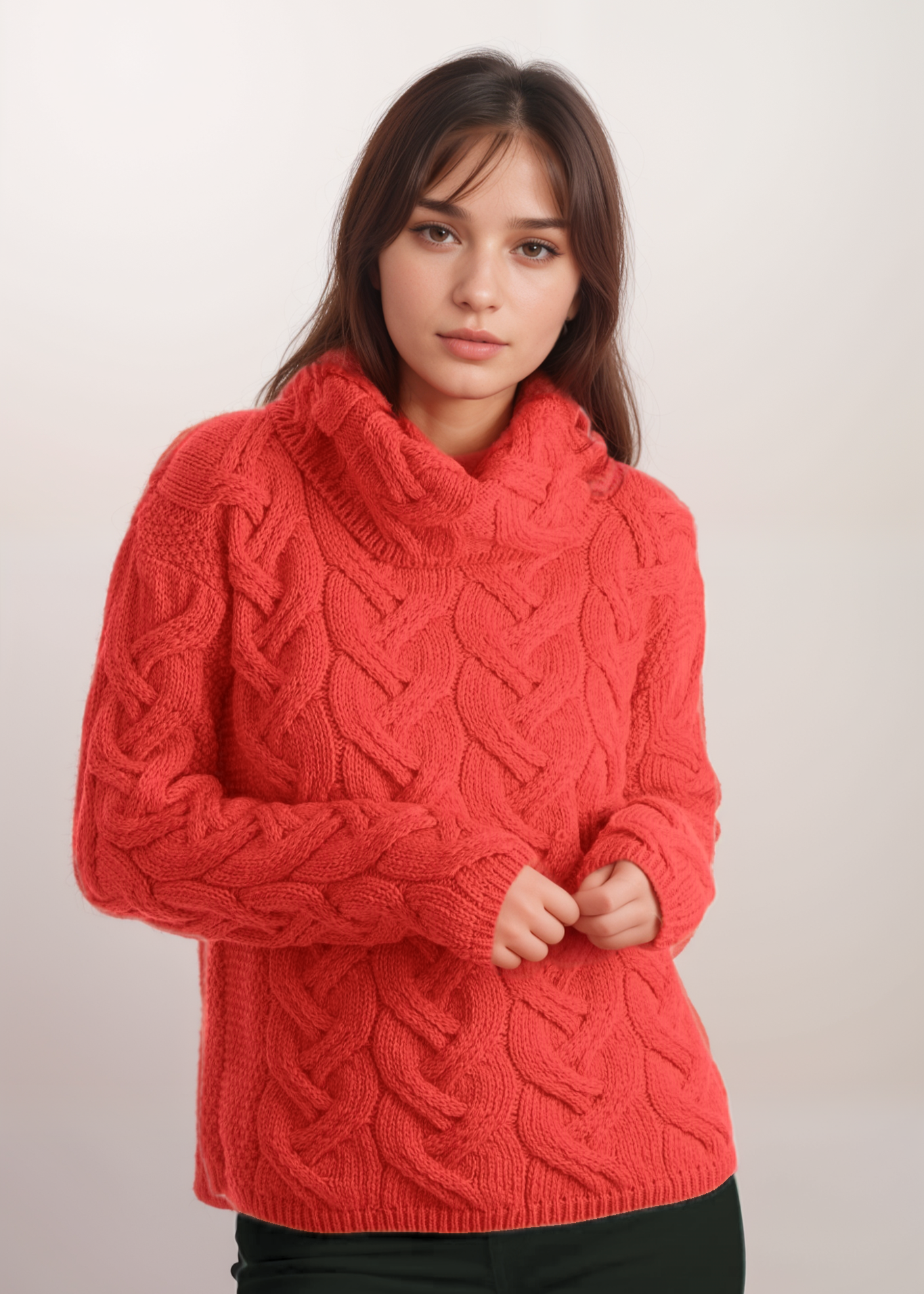 Aran Cowl Neck Chunky Sweater | Coral