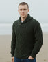 Aran Shawl Neck Sweater | Army Green