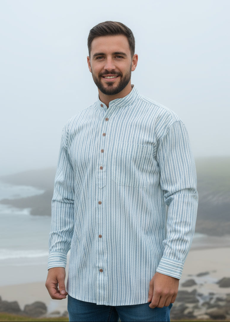 Traditional Irish Grandfather Shirt | Light Blue