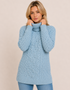 Merino Wool Polo Neck Aran Sweater | Aqua - Clearance