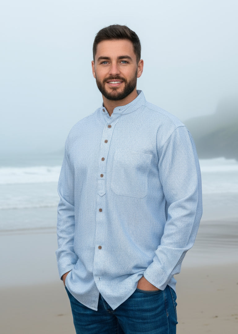 Irish Grandfather Shirt | Blue Cross Hatching