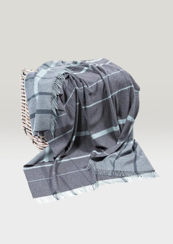 John Hanly Large Grey & Duck Egg Blue Check Blanket