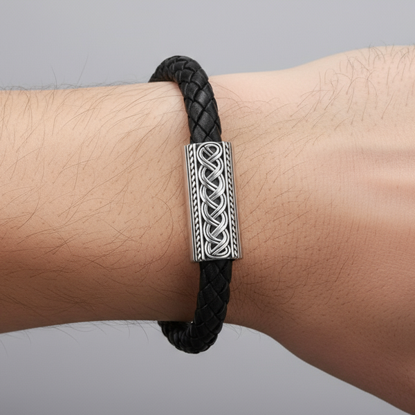 Silver Celtic Knot Leather Bracelet