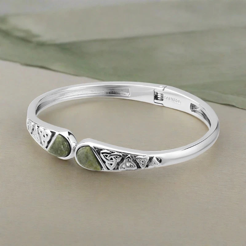 Connemara Marble Trinity Knot Hinged Bangle