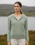 IrelandsEye Women's Aran Hooded Cardigan | Sage Marl