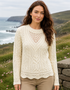 Aran Scallop Lace Stitch Sweater | Natural Merino Wool