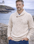Men's Aran Shawl Neck Sweater | Natural Merino Wool