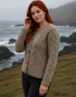 Women's Aran Cable Knit Cardigan - Sand | 100% Merino Wool