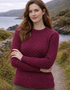 Women's Slim-Fit Aran Sweater in Raspberry | Premium Merino Wool