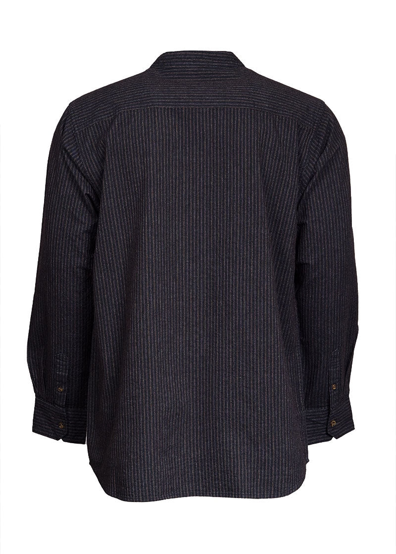 Lee Valley Cotton Grandfather Shirt | Black with Red / Brown Stripe
