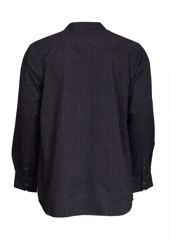 Lee Valley Cotton Grandfather Shirt | Black with Red / Brown Stripe