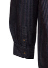 Lee Valley Cotton Grandfather Shirt | Black with Red / Brown Stripe