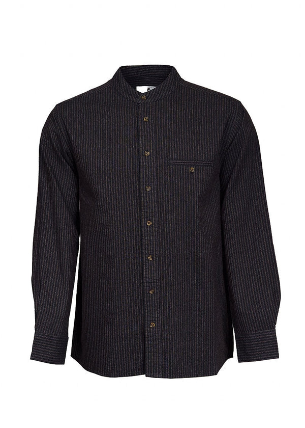 Lee Valley Cotton Grandfather Shirt | Black with Red / Brown Stripe