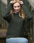 100% Merino Wool Aran Crew Neck Sweater | Green | Made in Ireland