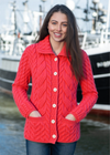 Belcarra Ladies Aran Cardigan | Coral - Clearance