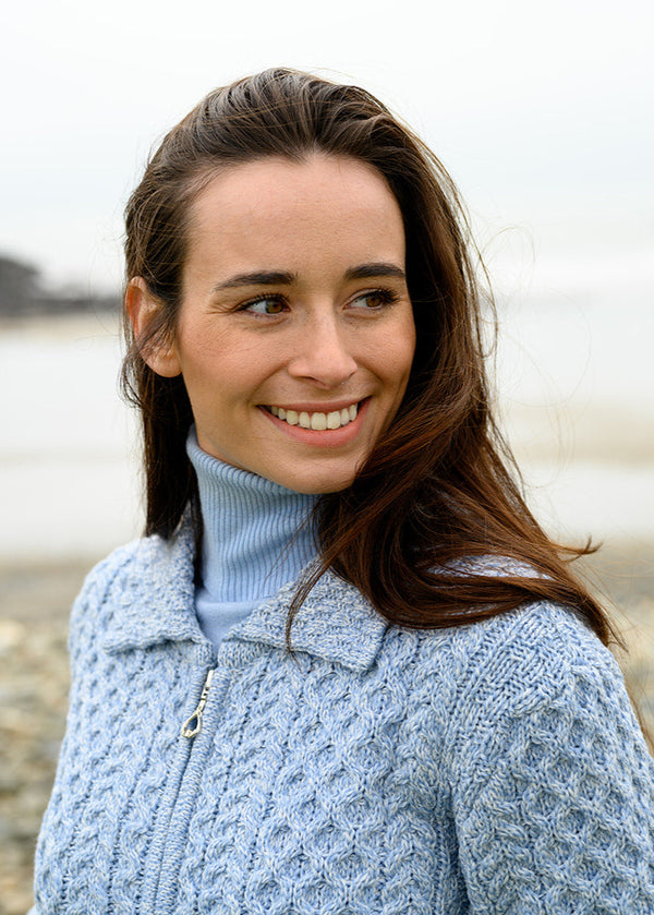 Aran Full Zip Cardigan | Sky Blue