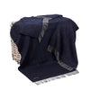 Oversize Merino Wool Cashmere Throw Dark Navy Herringbone