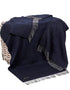 Oversize Merino Wool Cashmere Throw Dark Navy Herringbone