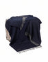 Oversize Merino Wool Cashmere Throw Dark Navy Herringbone
