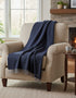 Oversize Merino Wool Cashmere Throw Dark Navy Herringbone