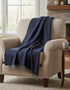 Oversize Merino Wool Cashmere Throw Dark Navy Herringbone