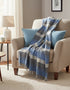 John Hanly Grey Blue Merino Cashmere Wool Throw Blanket