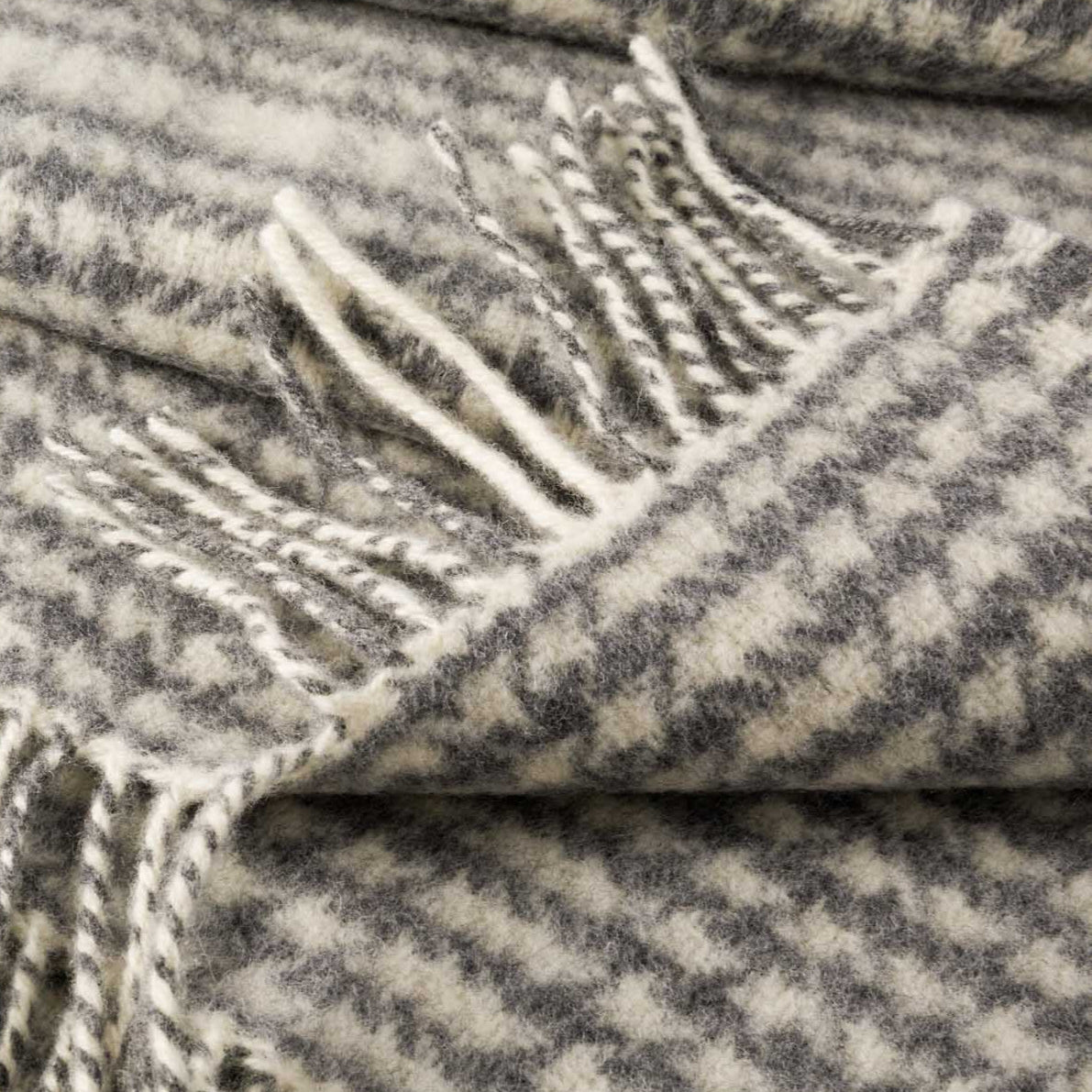 John Hanly Cashmere Throw | Grey White Herringbone Check