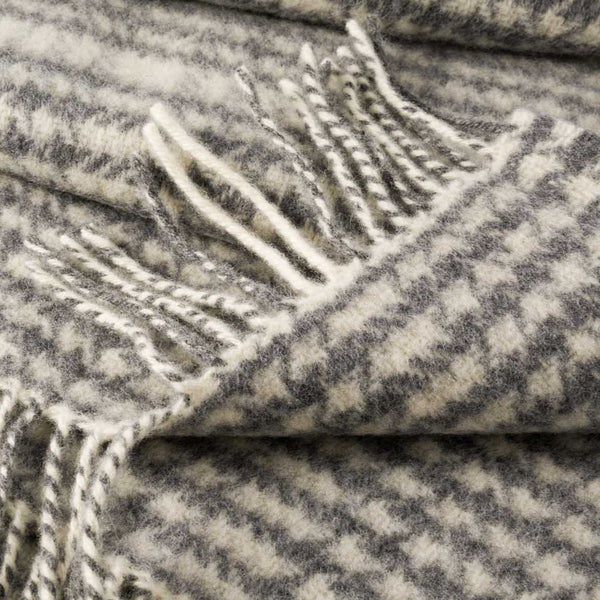 John Hanly Cashmere Throw | Grey White Herringbone Check