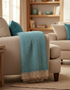 Merino Wool Cashmere Throw Green Aqua Herringbone