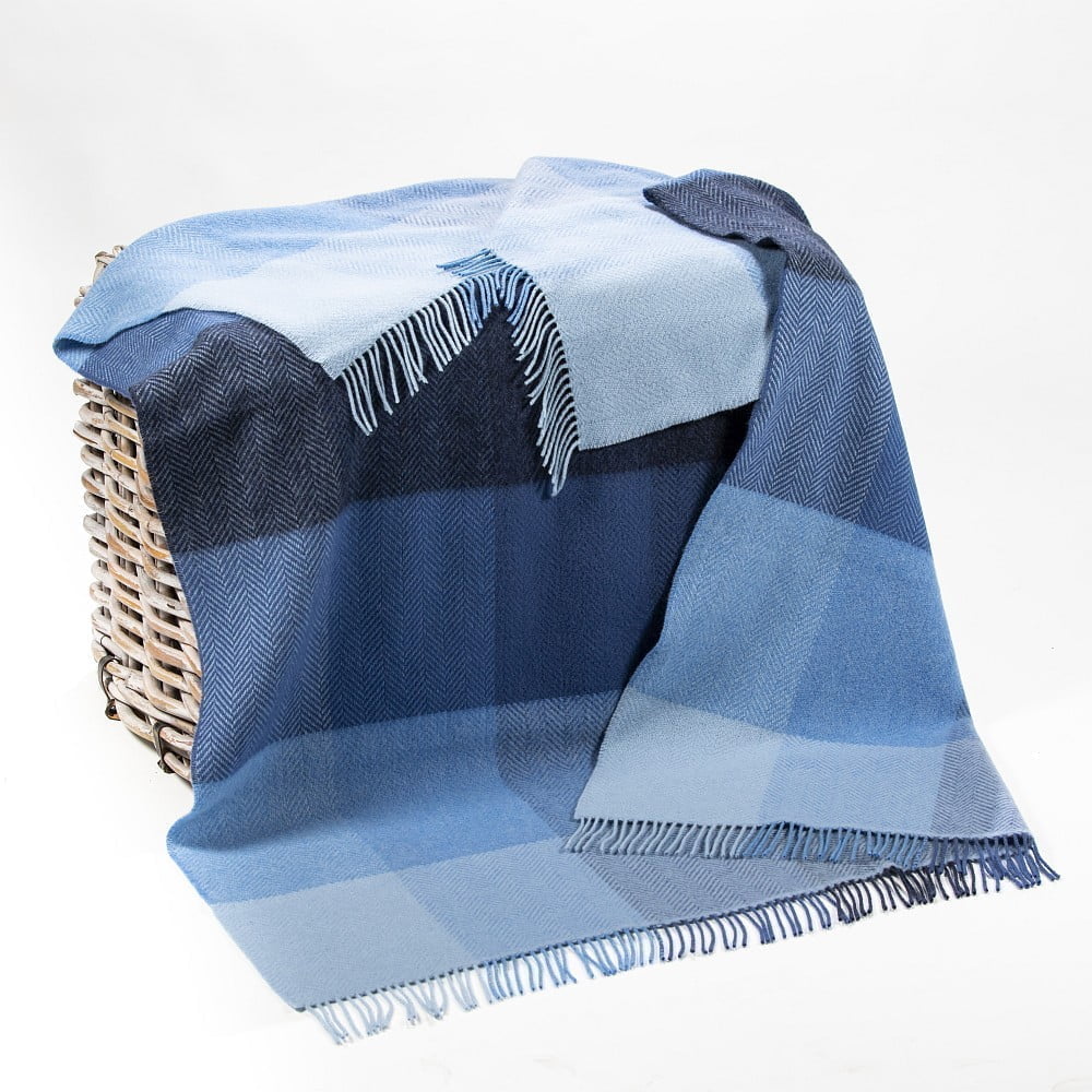 John Hanly Cashmere Merino Throw - Blue Mix Block