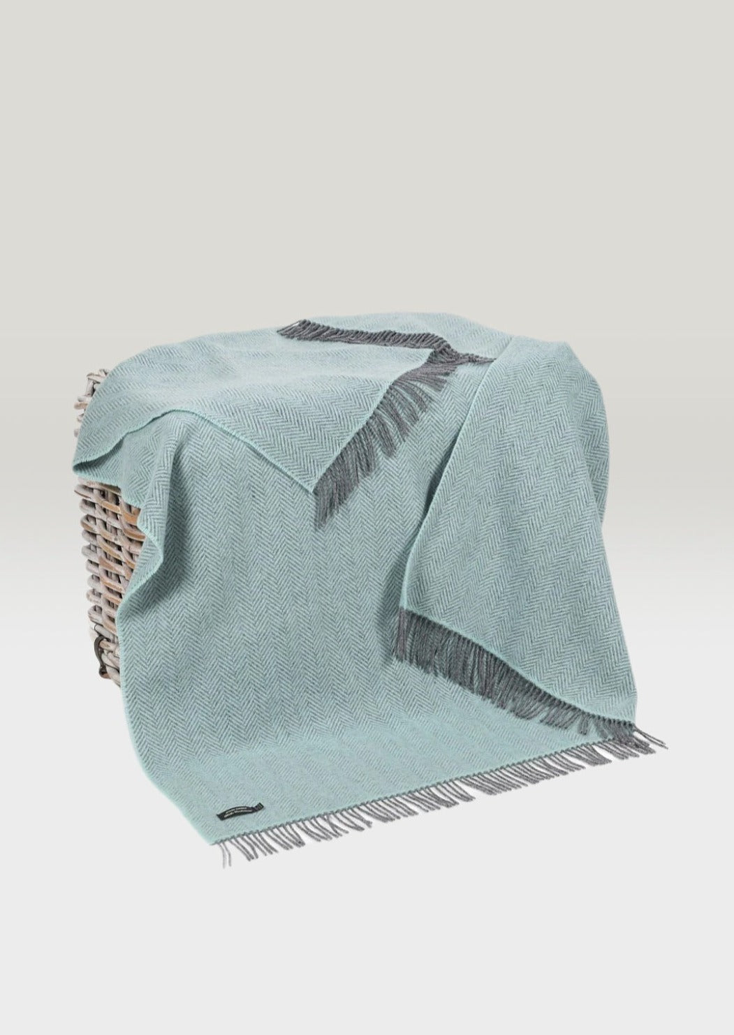 John Hanly Cashmere Duck Egg Herringbone Throw