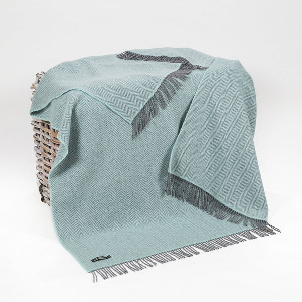John Hanly Cashmere Duck Egg Herringbone Throw