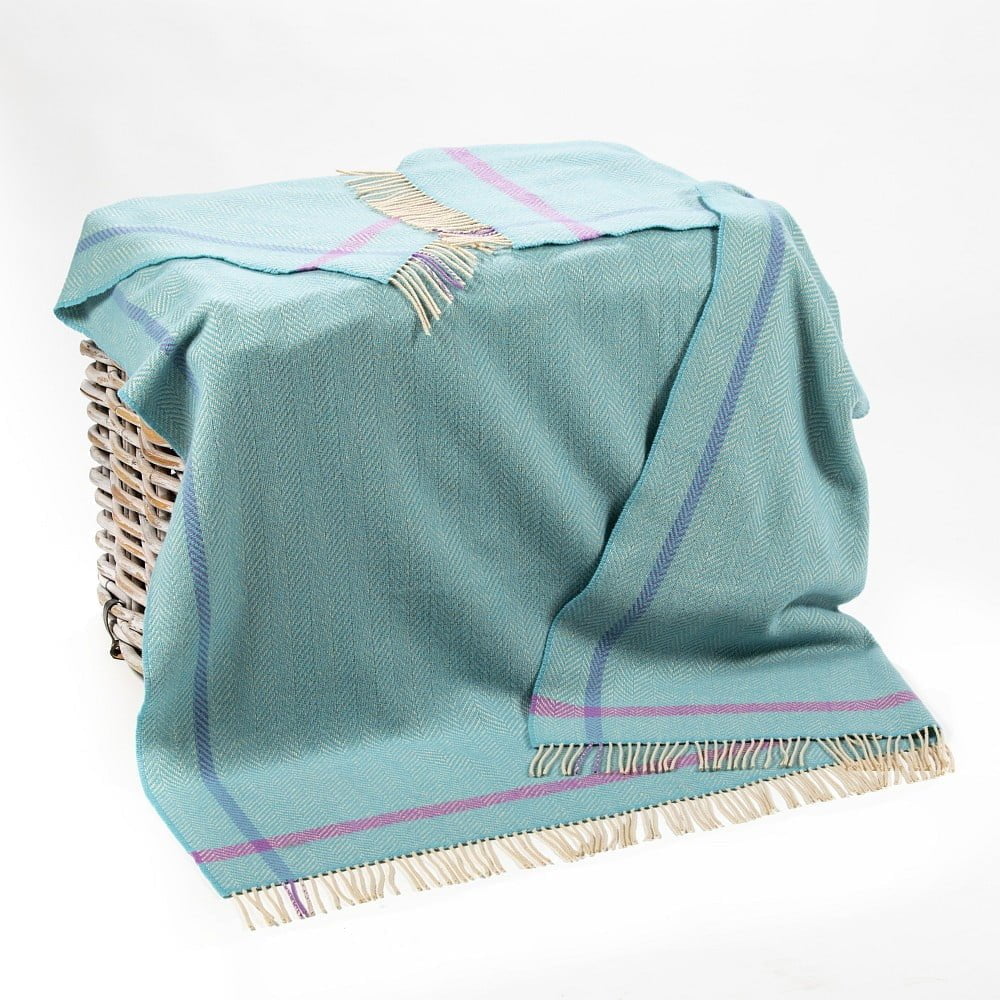 John Hanly Cashmere Merino Throw - Aqua Cream Purple
