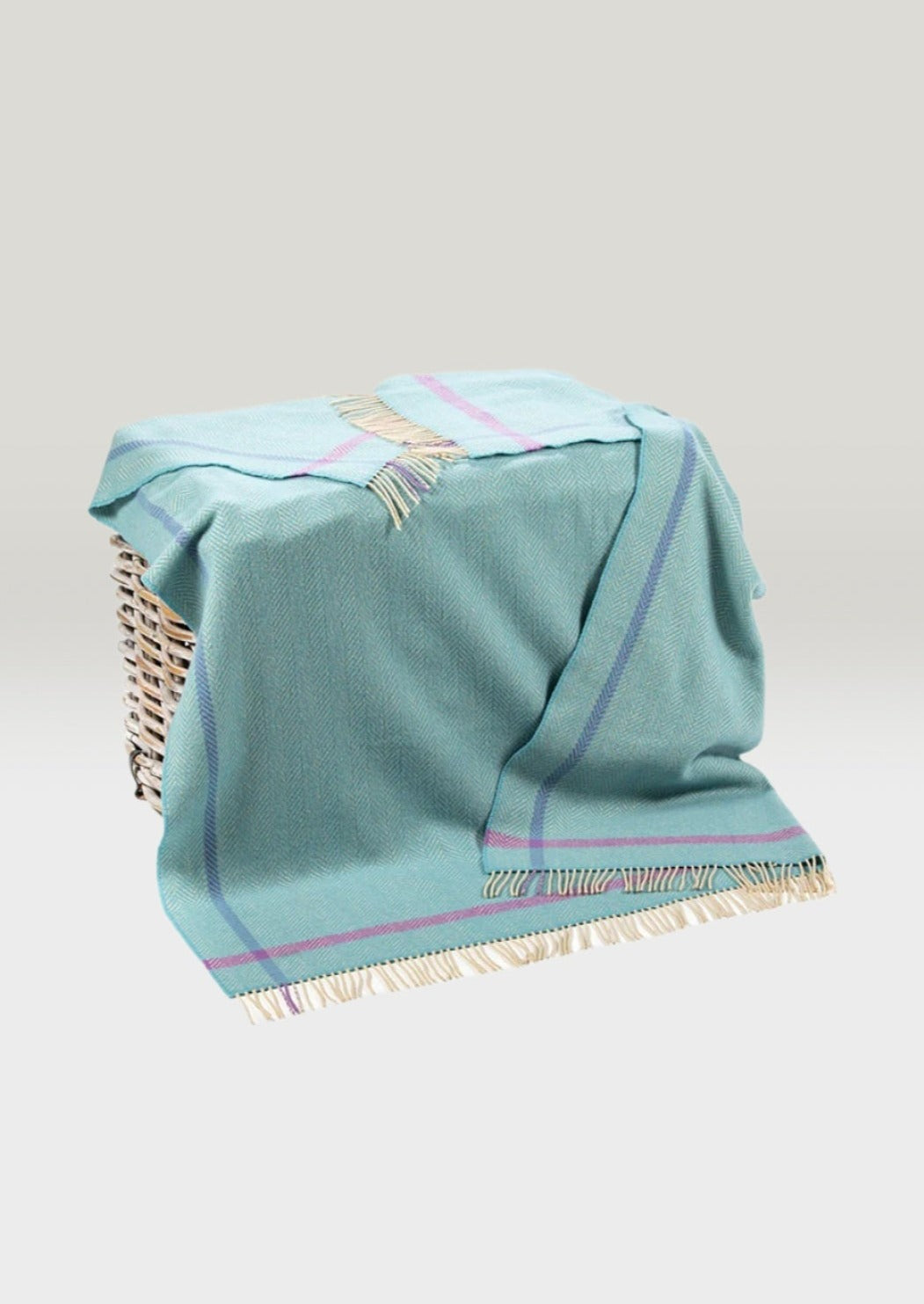 John Hanly Cashmere Merino Throw - Aqua Cream Purple