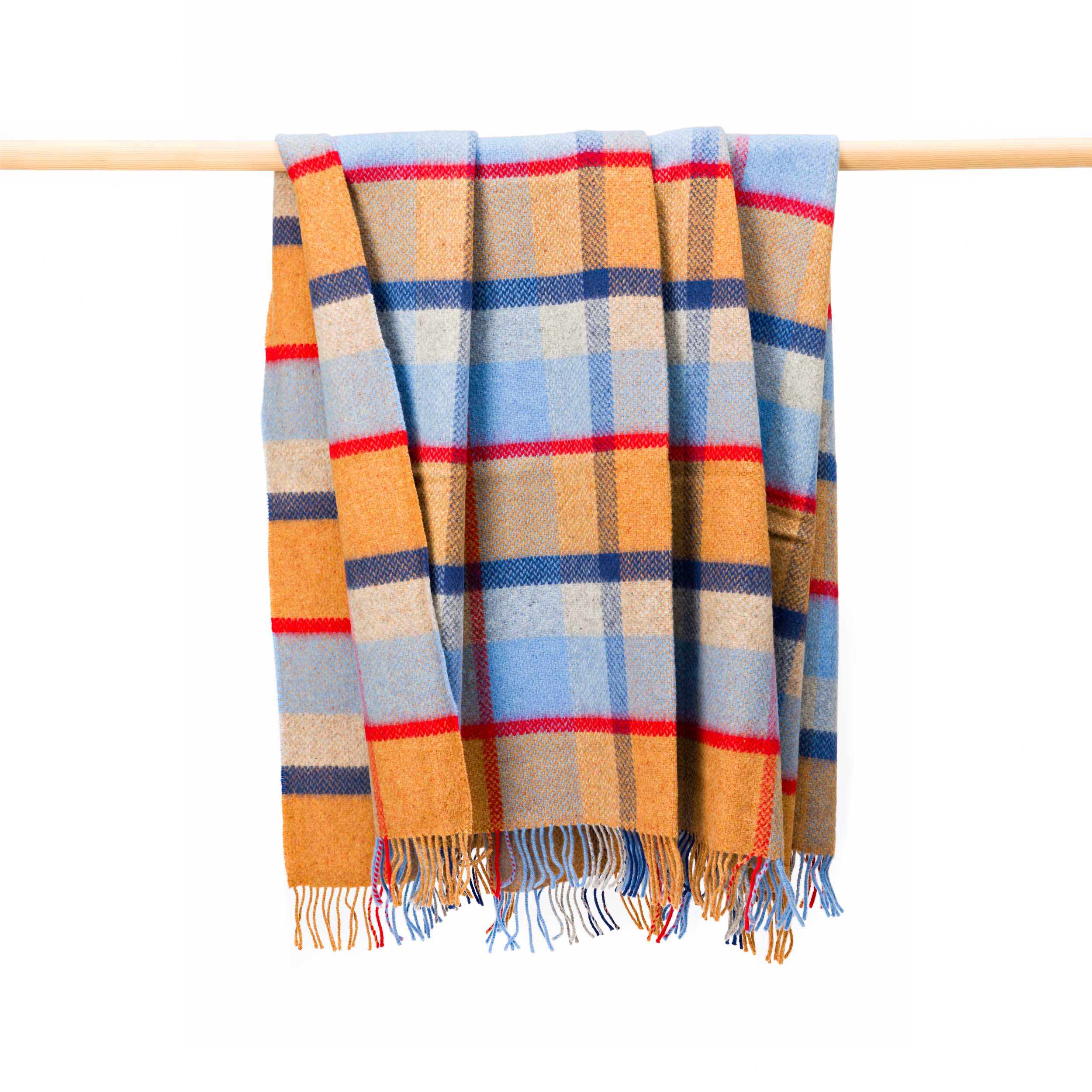 John Hanly Cashmere Throw | Orange Blue Check