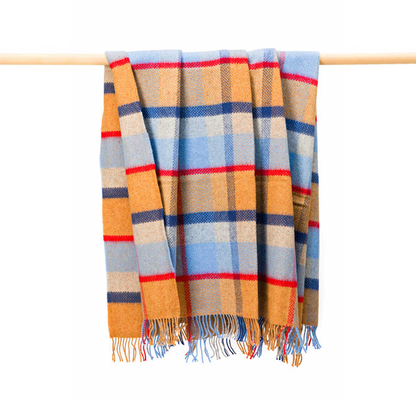 John Hanly Cashmere Throw | Orange Blue Check