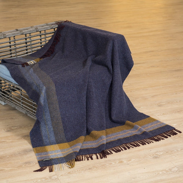 John Hanly Cashmere Merino Throw | Navy Mustard