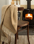 John Hanly Cashmere Merino Throw - Beige Herringbone Irish Blanket