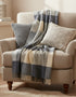 Merino Wool Cashmere Throw Cream Grey Large Block Herringbone