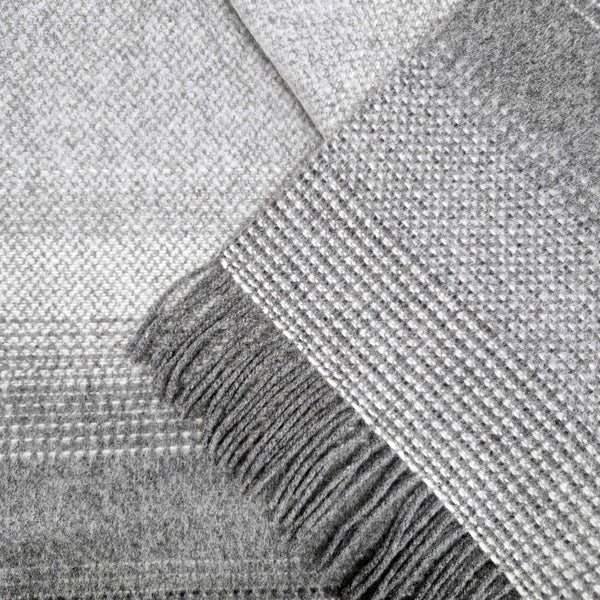 Close-up of a textured gray fabric with fringes