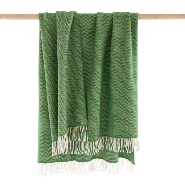 John Hanly Cashmere Merino Throw | Green Herringbone