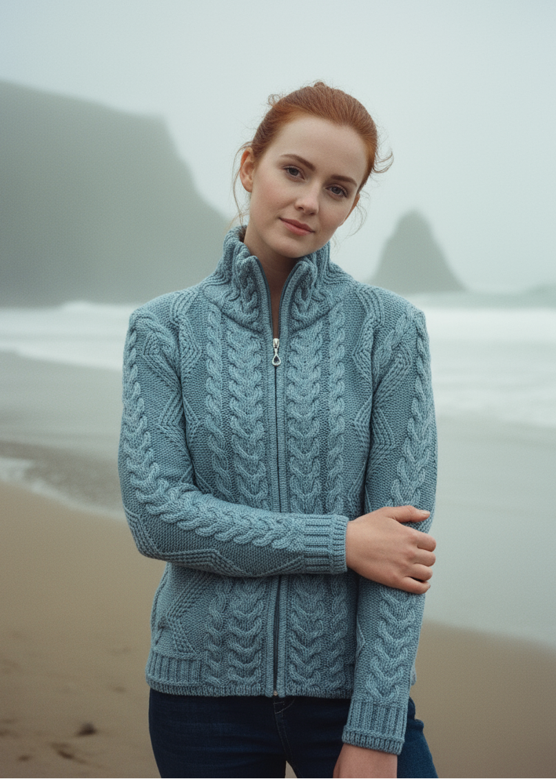 Cable Knit Aqua Aran Cardigan