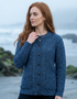 Women's Aran Lumber Cardigan - 100% Merino Wool | Denim Marl