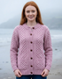 Women's Aran Merino Wool Lumber Cardigan - Rose Ash Pink