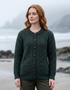 Aran Merino Wool Cable Knit Cardigan | Army Green