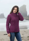 Claddagh Side Zip Aran Cardigan | Raspberry