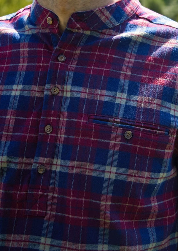 Men's Flannel Grandfather Shirt - Maroon and Navy Check